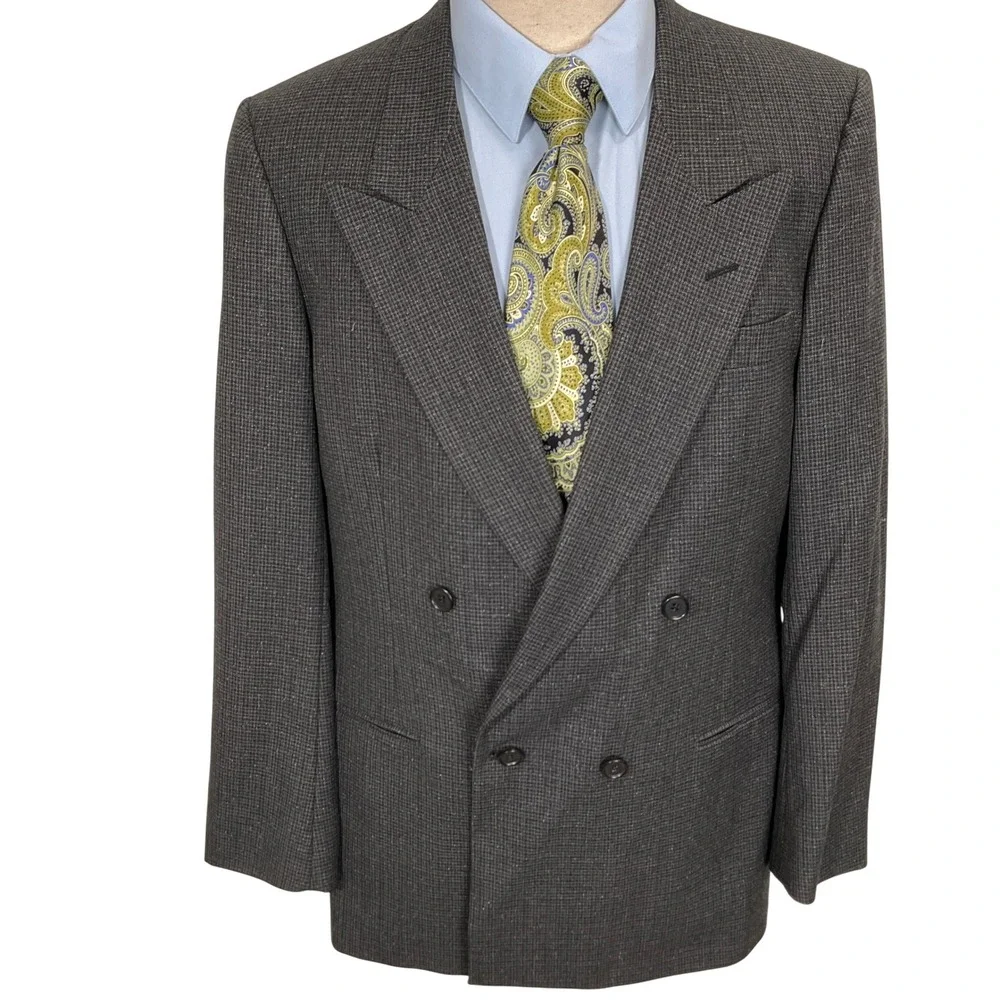 Pierre Cardin Bachrach Blazer Mens 42R Gray Houndstooth Double Breasted‎ USA VTG